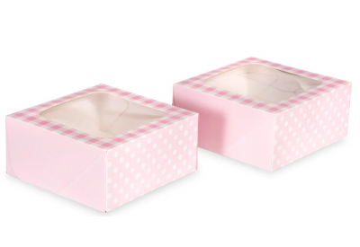 Anniversary House Square Treat Boxes with Window Pink Gingham (7.5 x 16 x 16cm / 3 x 6.3 x 6.3")